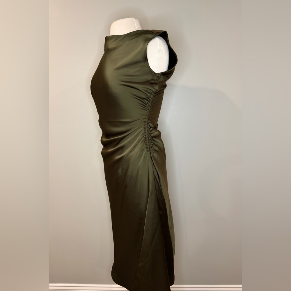 Banana Republic Olive Green Satin Midi Dress NWT size 0 - Picture 9 of 9